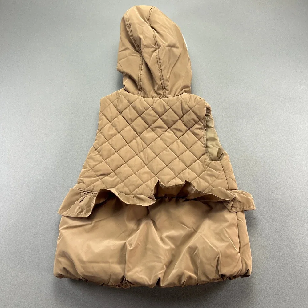 Nannette Puffer Vest Girls 6 Brown Lined Quilted Hooded Bow Insulated Full Zip